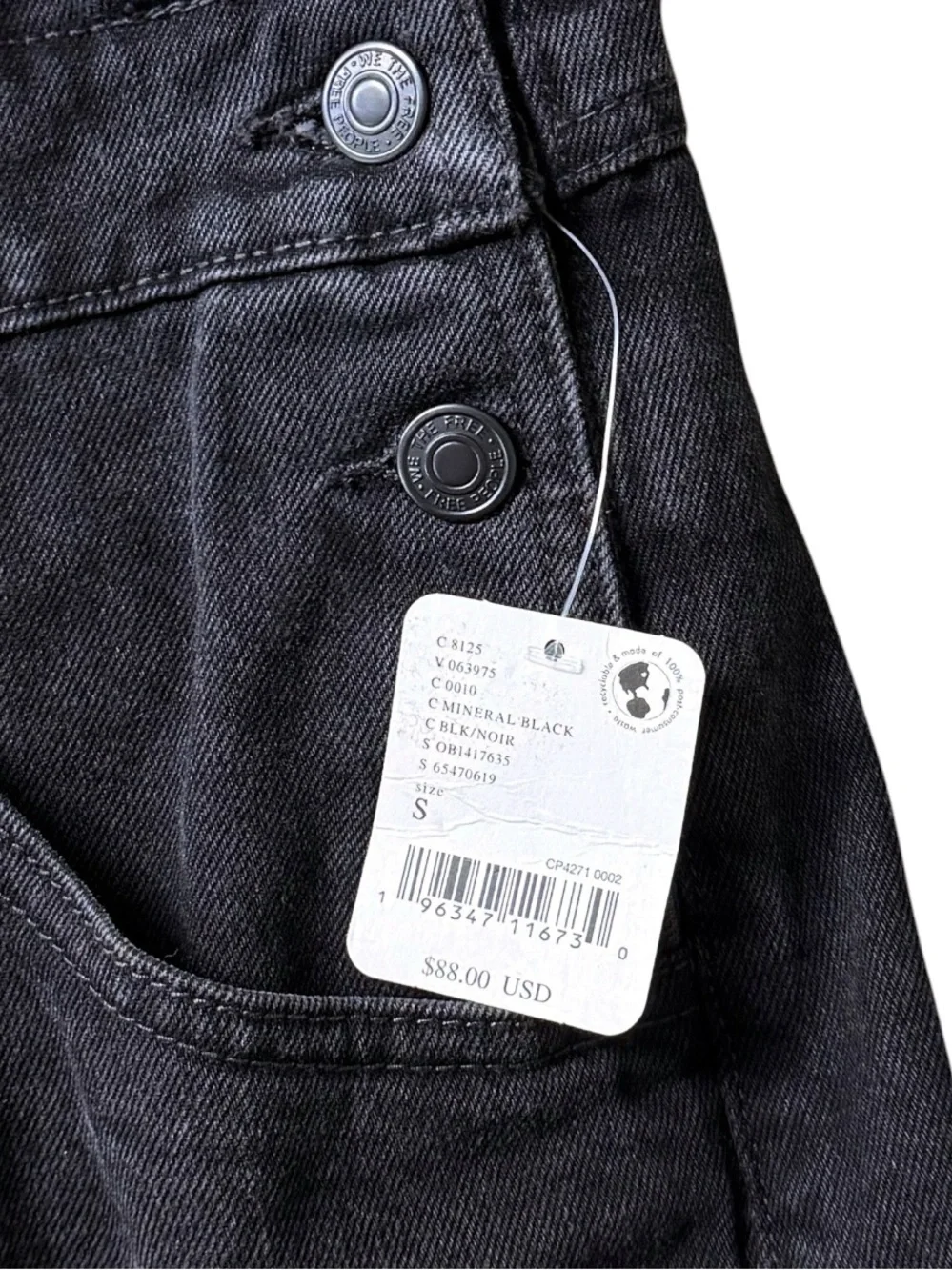Free People Black Denim Short Overalls